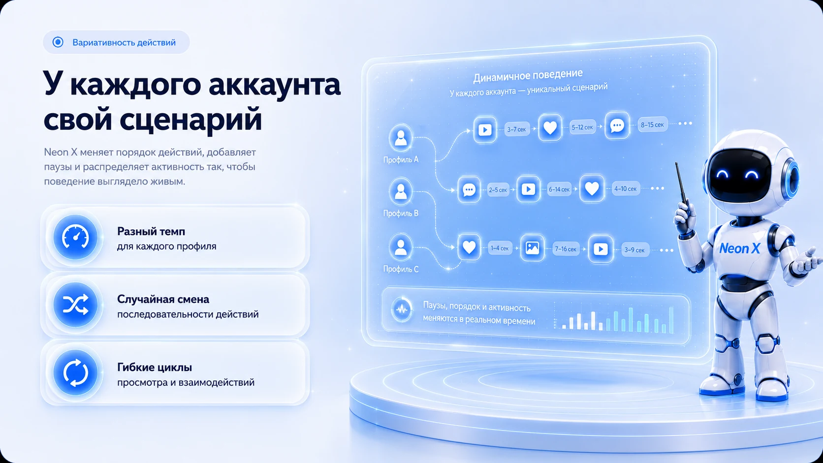 Индивидуальный сценарий поведения аккаунтов Neon X